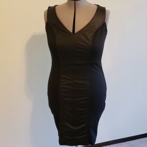 Black sheath dress with faux leather panel